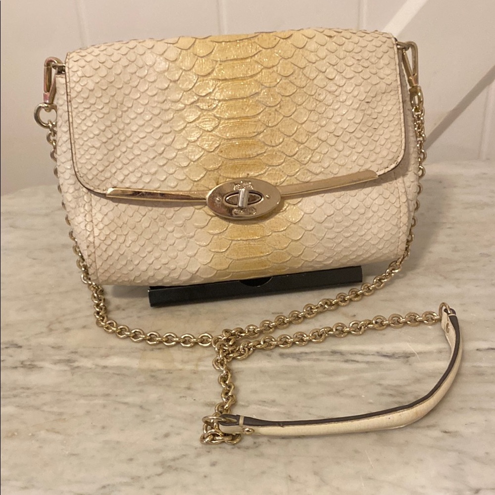 693Coach Madison python snakeskin off white and soft yellow w brass hardware